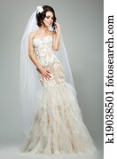 Wedding. Romantic Sensual Bride Fashion Model Wearing Sleeveless White Bridal Dress