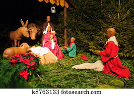weihnachtsnativityszene, mit, 3 könige, präsentieren, geschenke, to, jesuskind, mary & joseph
