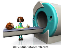 Cartoon boy getting an MRI scan. Cartoon boy getting an MRI scan.