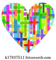 Christianity religion cross mosaic heart concept abstract background illustration vector for poster