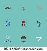Flat Icons Hairdresser Hairstylist Looking Glass And Other