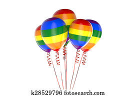 globos, con, arco irirs, alegre, fiesta, concepto