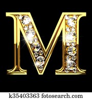 m isolated golden letters with diamonds on black m isolated golden letters with diamonds on black