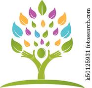 Tree people hands colorful logo vector