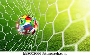 bola futebol, em, meta, -, rússia, 2018