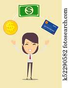 Business woman Displaying a money and cash card.