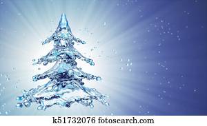 Christmas water splash tree on blue background Christmas water splash tree on blue background