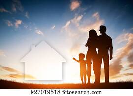 familie, drømm omtrent, ei, nytt hus, home., barn, parents.