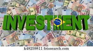 Investment text with Brazilian flag on currency illustration