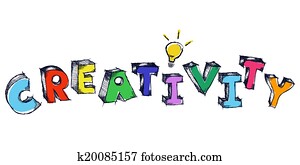 Sketchy colorful word Creativity with light bulb Sketchy colorful word Creativity with light bulb