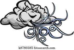 soprando, caricatura, vento, nuvem tempestade