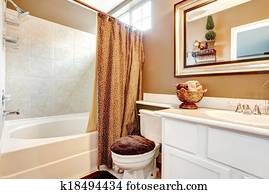 Deko, badezimmer, vorhänge, wanne, vorsprünge, spiegel Stock Foto