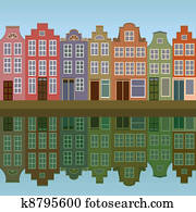 casas, ligado, amsterdão, canal