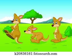 Cute kangaroo cartoon playing in th Cute kangaroo cartoon playing in th