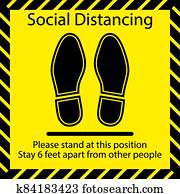 Foot Symbol Marking the standing position, the floor as markers for people to stand 6 feet apart, the practices put in place to enforce social distancing Foot Symbol Marking the standing position, the floor as markers for people to stand 6 feet apart, the practices put in place to enforce social distancing