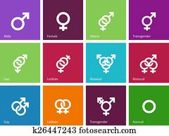 Gender identities icons on color background.