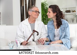 giovane, spendere, tempo, con, lei, nonna