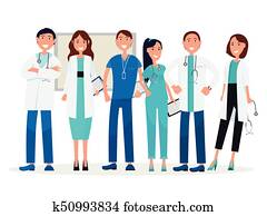 Group of Physicians in Uniform Standing and Smiling