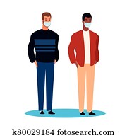 interracial men using face mask for covid19