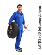 mechanic holding a tire mechanic holding a tire