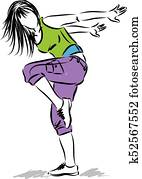 WOMAN DANCER MODERN HIP HOP VECTOR ILLUSTRATION WOMAN DANCER MODERN HIP HOP VECTOR ILLUSTRATION