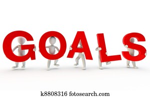 3D humans forming red goals word 3D humans forming red goals word