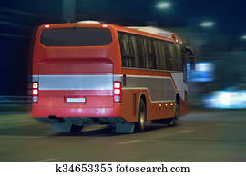 autocarro, move-se, à noite