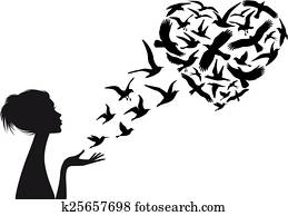 Heart shaped flying birds, vector Heart shaped flying birds, vector