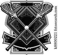 Lacrosse Ball and Sticks Ornate Gra Lacrosse Ball and Sticks Ornate Gra