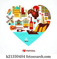 portugal, amor, -, coração, com, vetorial, ícones portugal, amor, -, coração, com, vetorial, ícones