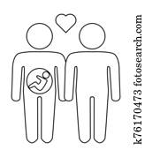 A schematic depiction of a family couple of gay men with children A schematic depiction of a family couple of gay men with children
