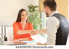 anställd, och, chef, handshaking, efter, a, arbete samtalen