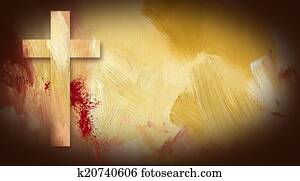 Calvary Cross Sacrificial Blood graphic on painted texture backg Calvary Cross Sacrificial Blood graphic on painted texture backg