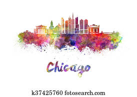 Chicago skyline in watercolor Chicago skyline in watercolor