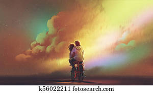 coppia, amore, sentiero per cavalcate, su, bicicletta