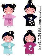 Cute Geisha set isolated on white Cute Geisha set isolated on white