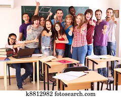 estudante, em, sala aula, perto, blackboard.