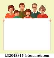 feliz, vector, retrato de la familia