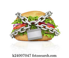 Hamburger constrained with chain. Choose healthy food. Hamburger constrained with chain. Choose healthy food.