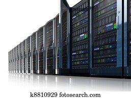 Row of network servers in data center Row of network servers in data center