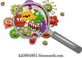 Cartoon bacteria under a magnifying Cartoon bacteria under a magnifying