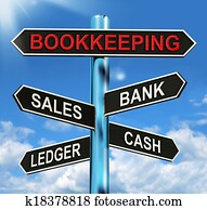 contabilidade, sinal, meios, vendas, livro do razão, banco, e, dinheiro