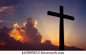 cristão, atravesse, bonito, pôr do sol, fundo