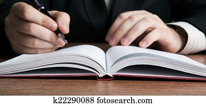 escritor, escreve, um, caneta, ligado, trabalho papel