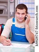 monteure, telefon, in, büro