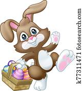 oster hase, kanninchen, eier, korb, karikatur oster hase, kanninchen, eier, korb, karikatur