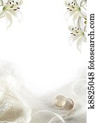 White wedding greeting blank with two gold rings or bands and lilies White wedding greeting blank with two gold rings or bands and lilies
