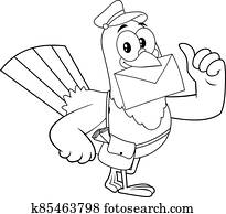 לבן שחור, יונה, צפור, ציור היתולי, אופי, למסור, מכתב, ו, לתת, בהונות