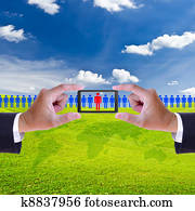 hand and mobile recruitment right man, human resource concept