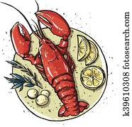hummer, auf, a, dish., Seafood., vektor hummer, auf, a, dish., Seafood., vektor